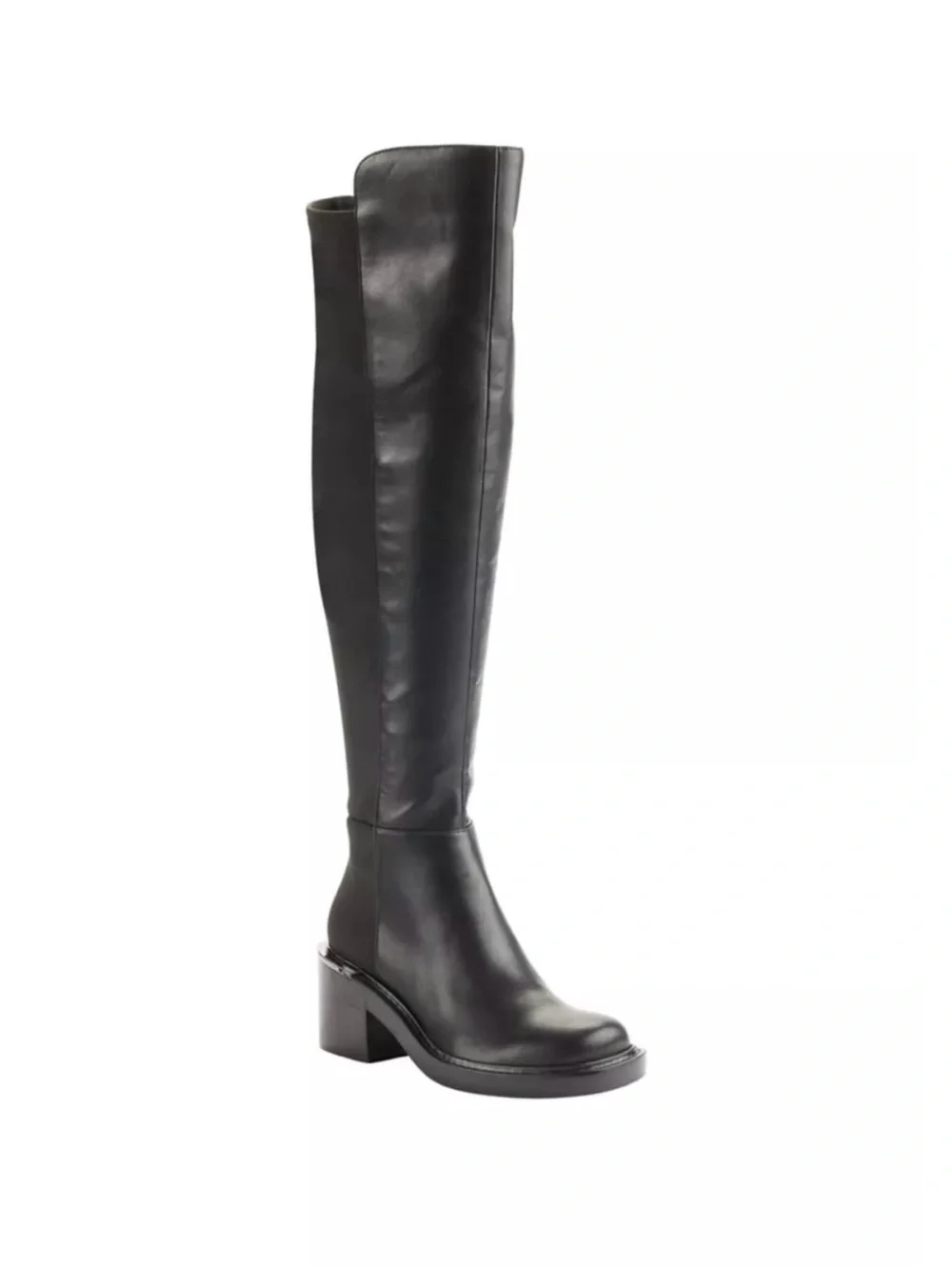 DKNY Black Leather Over-the-Knee Block Heel Boots